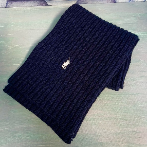 Vintage Polo Ralph Lauren Lambs Wool Knitted Navy Blue Scarf